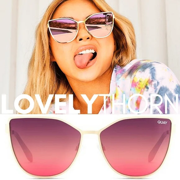 QUAY // ltd ed retro-mod cateyes mirrored purple pink fade lens gold frame QUAY // ltd ed retro-mod cateyes mirrored purple pink fade  main image 3